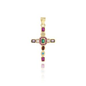 18k Gold Filled Multi Gemstone Cross Necklace